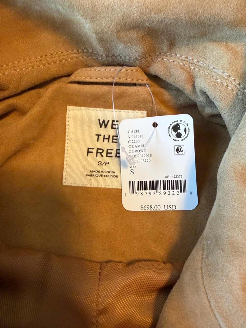 Free People Sonny Suede Pullover jacket 1/2 zip Tan sz S oversized New with tag - Picture 12 of 13